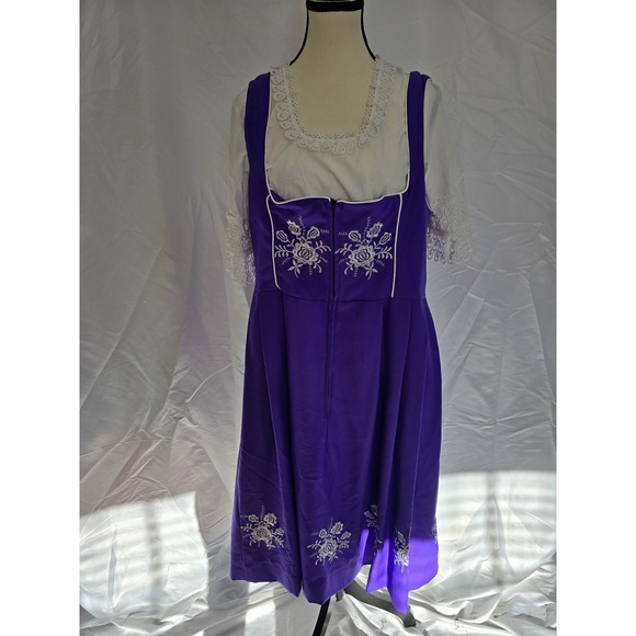 Trachtenhaus Purple Embroidered Apron Dress White‎ Lace Blouse Women 16